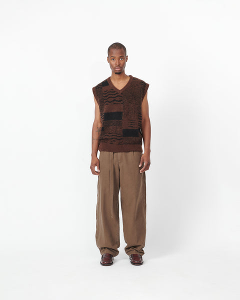 PATTERN KNIT VEST - BROWN