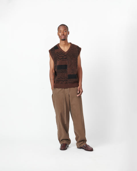 PATTERN KNIT VEST - BROWN