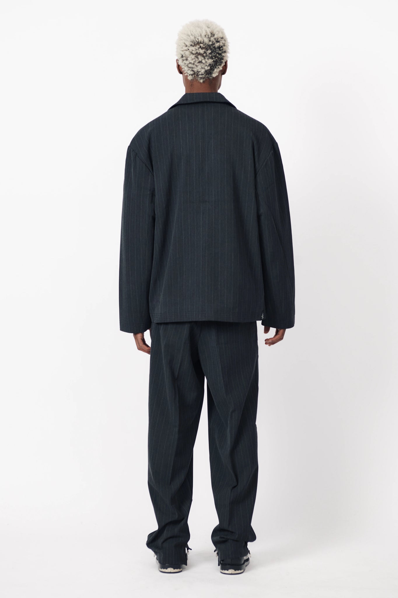 PLEATED SUIT PANT - CHARCOAL PINSTRIPE