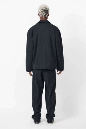 PLEATED SUIT PANT - CHARCOAL PINSTRIPE