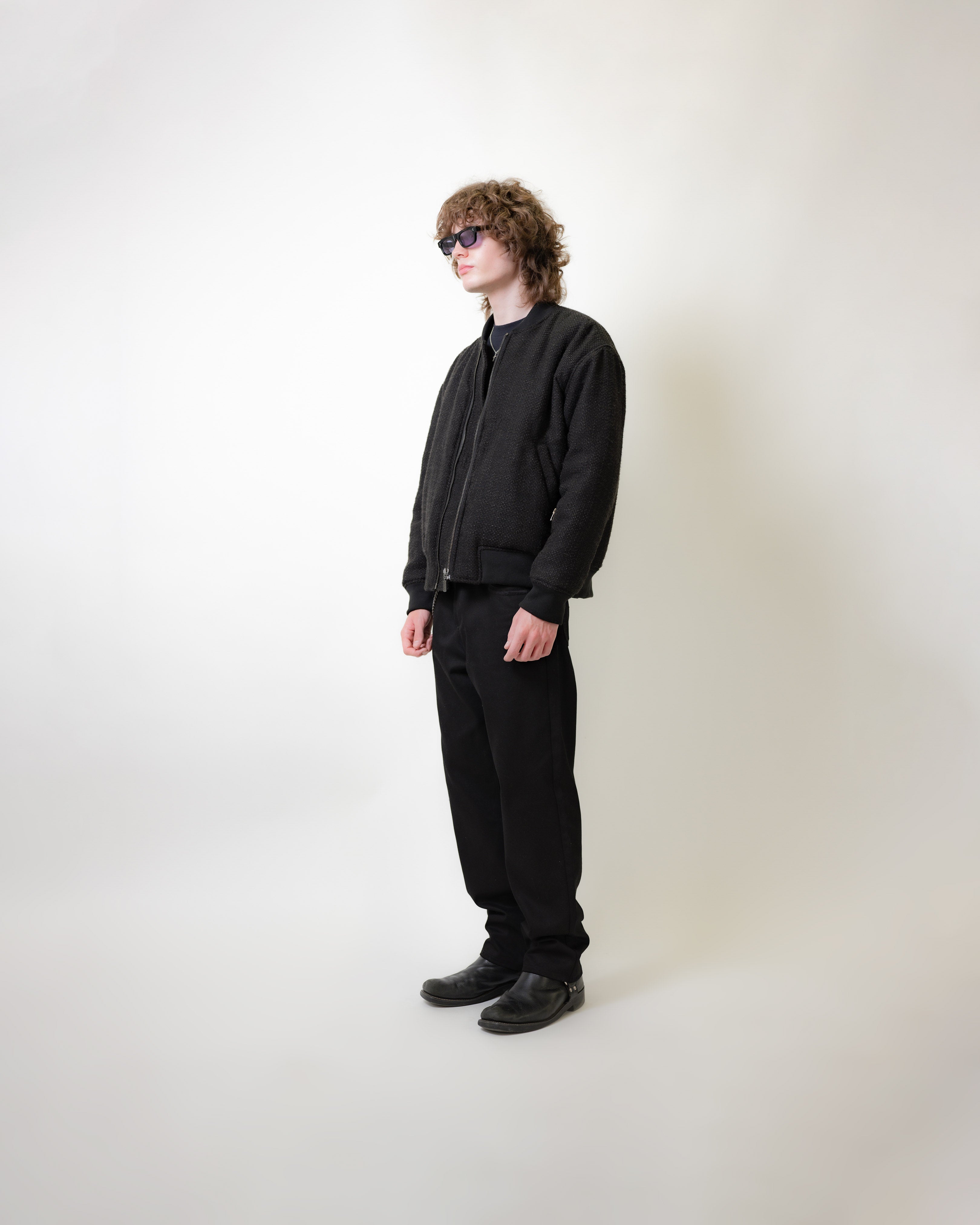 BOUCLE BOMBER JACKET - BLACK