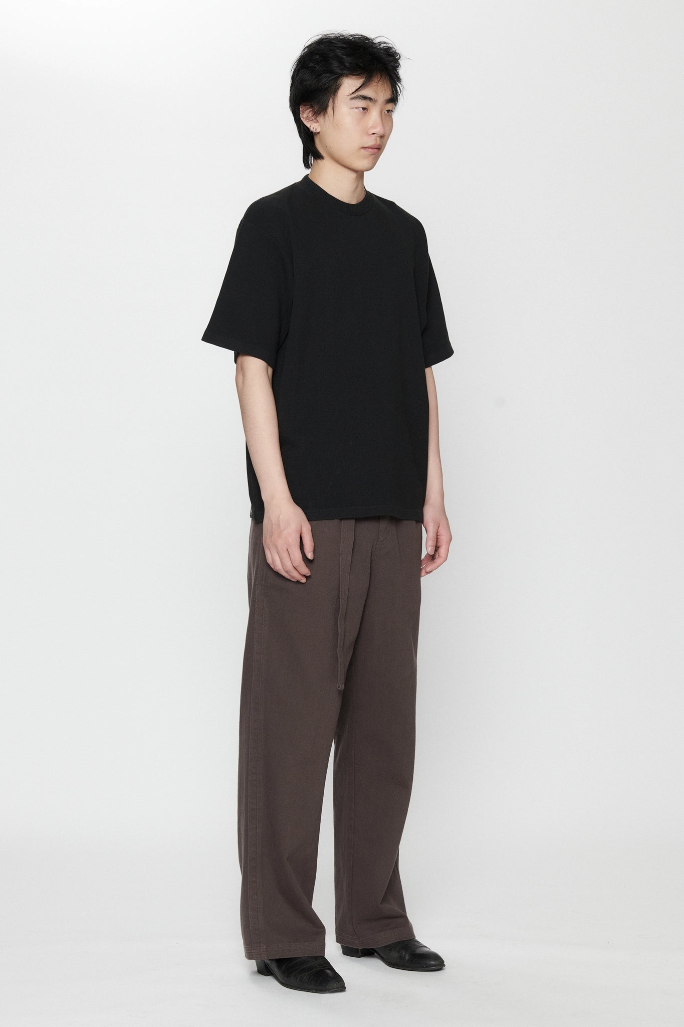 WAFFLE BOXY T-SHIRT - BLACK