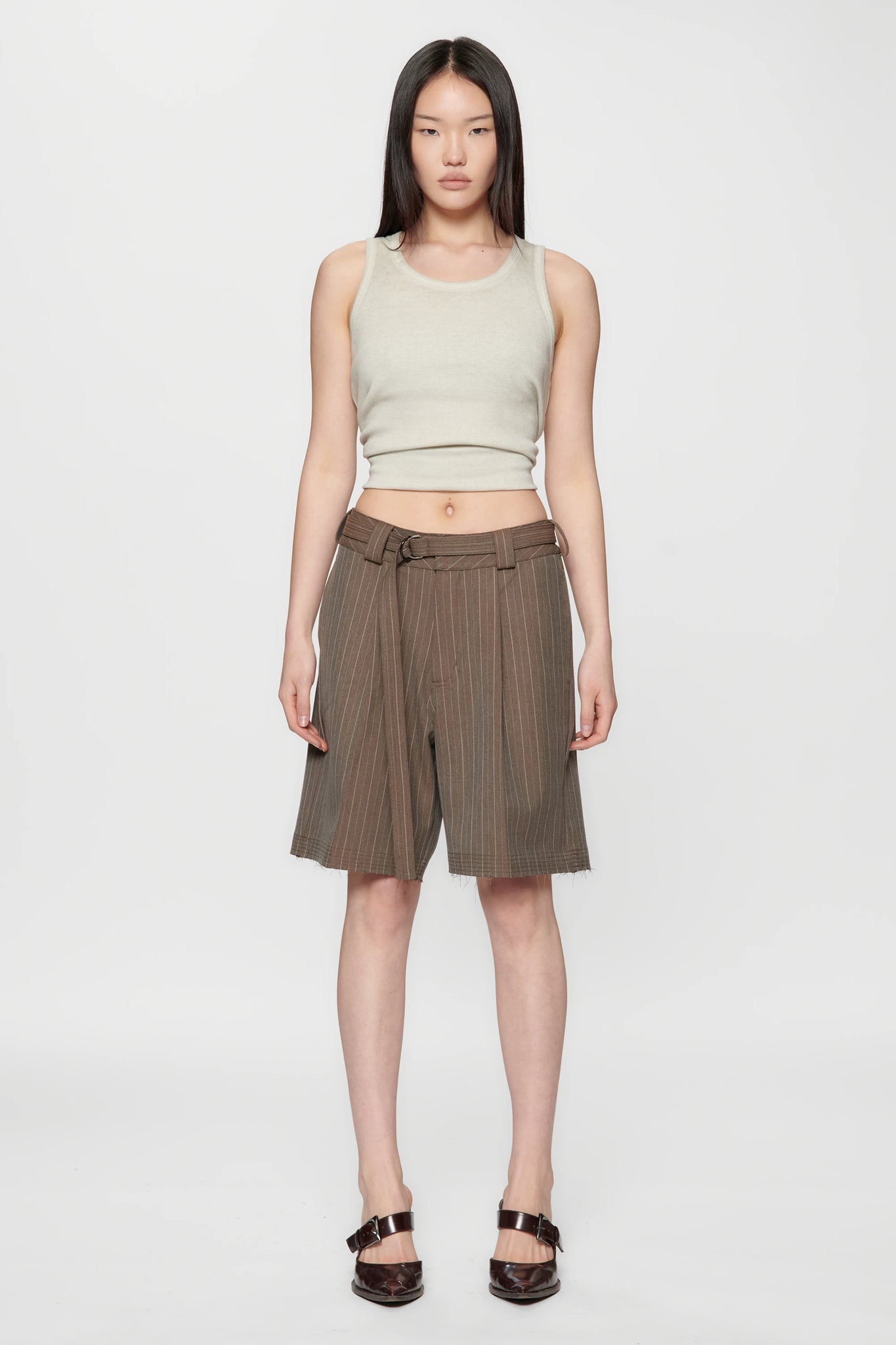 CUT SHORT - BROWN PINSTRIPE