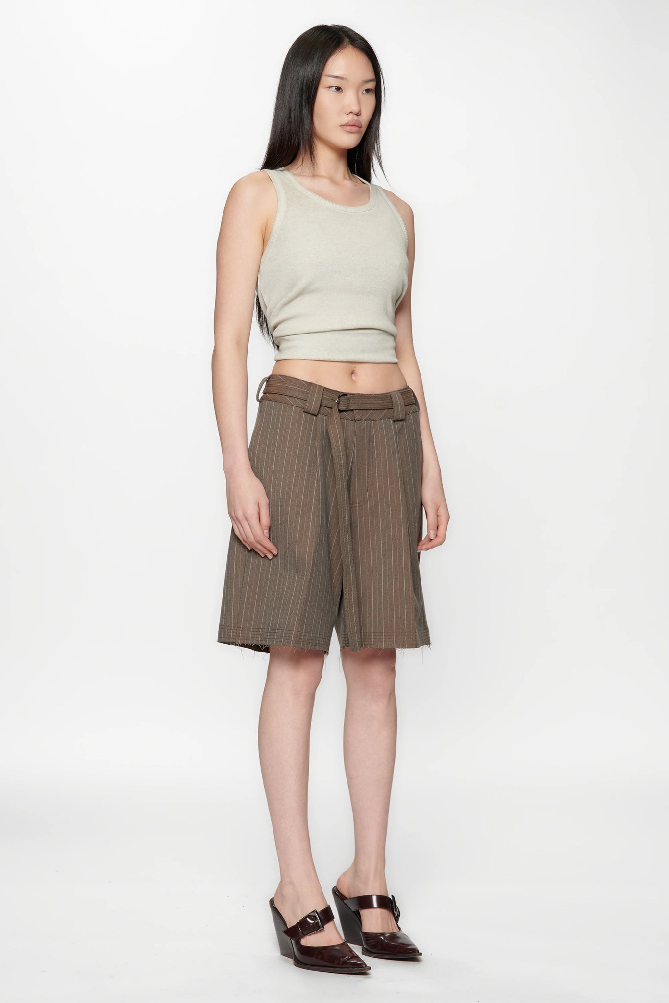 CUT SHORT - BROWN PINSTRIPE
