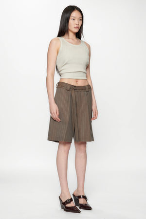 CUT SHORT - BROWN PINSTRIPE