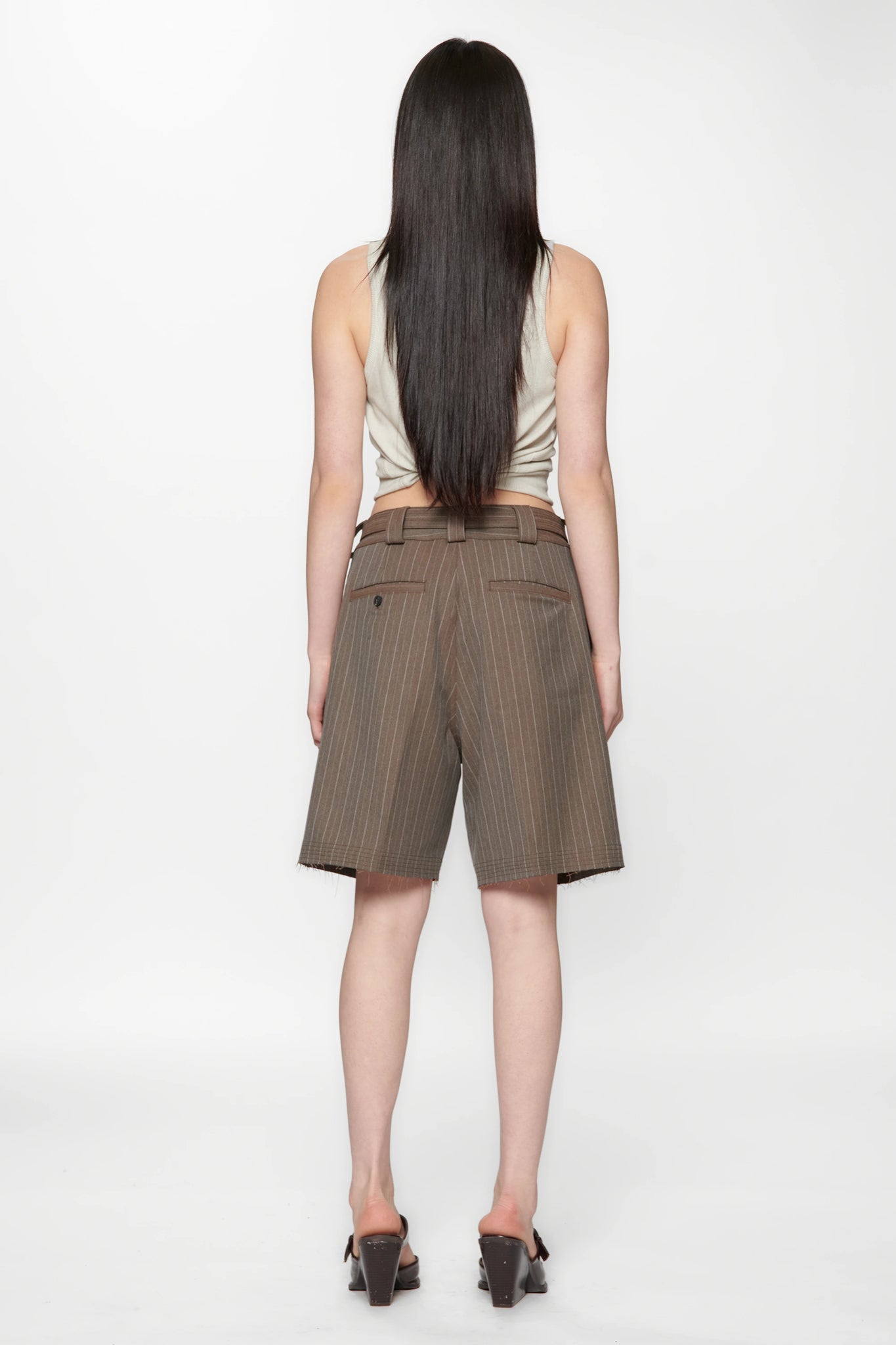 CUT SHORT - BROWN PINSTRIPE