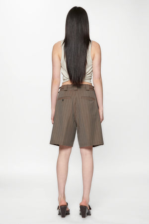 CUT SHORT - BROWN PINSTRIPE