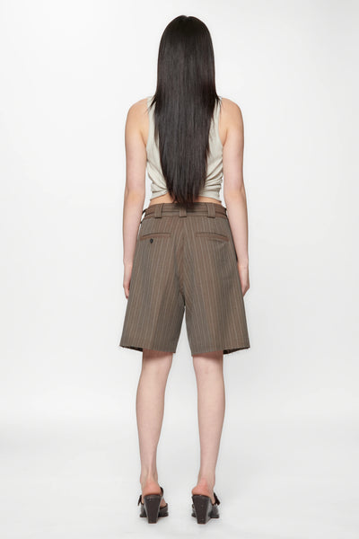 CUT SHORT - BROWN PINSTRIPE