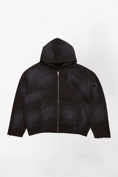 DISTRESSED ZIP HOOD - WASHED BLACK