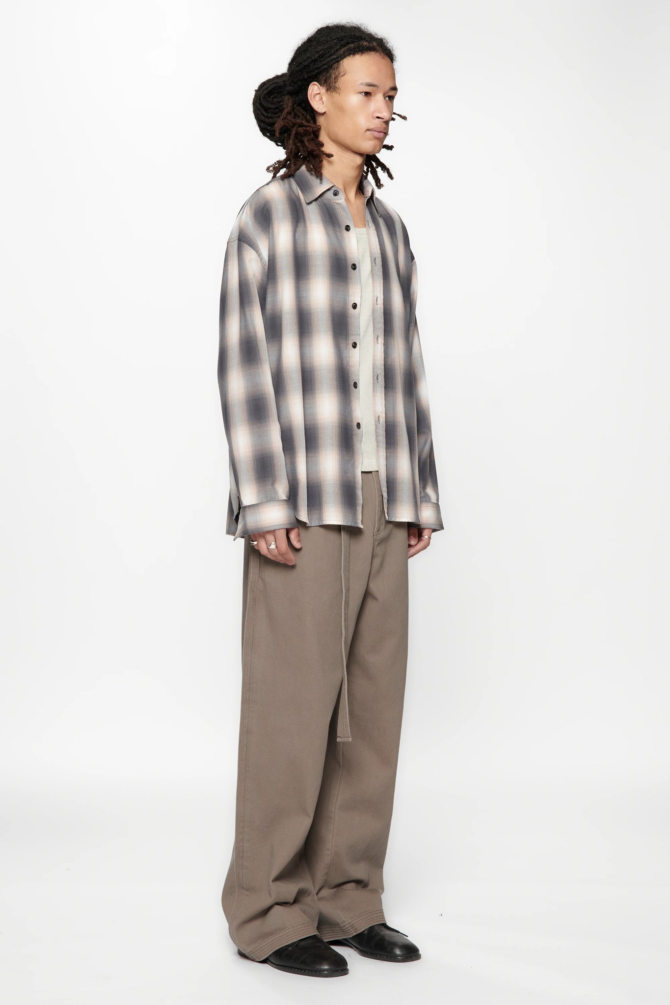 DROP LS SHIRT - GREY/PINK CHECK