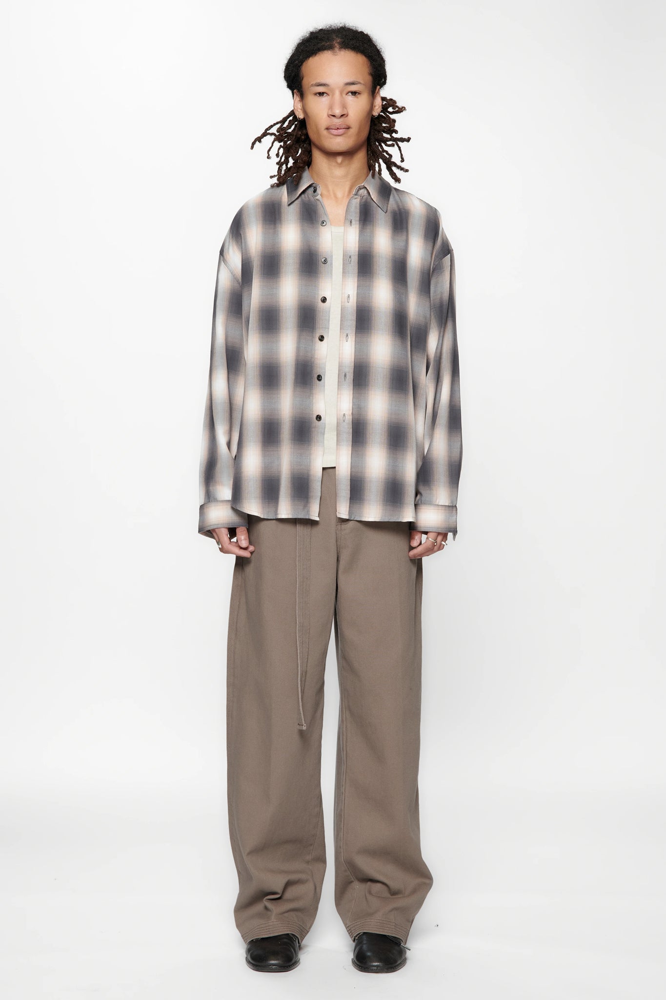 DROP LS SHIRT - GREY/PINK CHECK