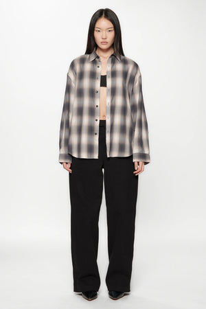 DROP LS SHIRT - GREY/PINK CHECK