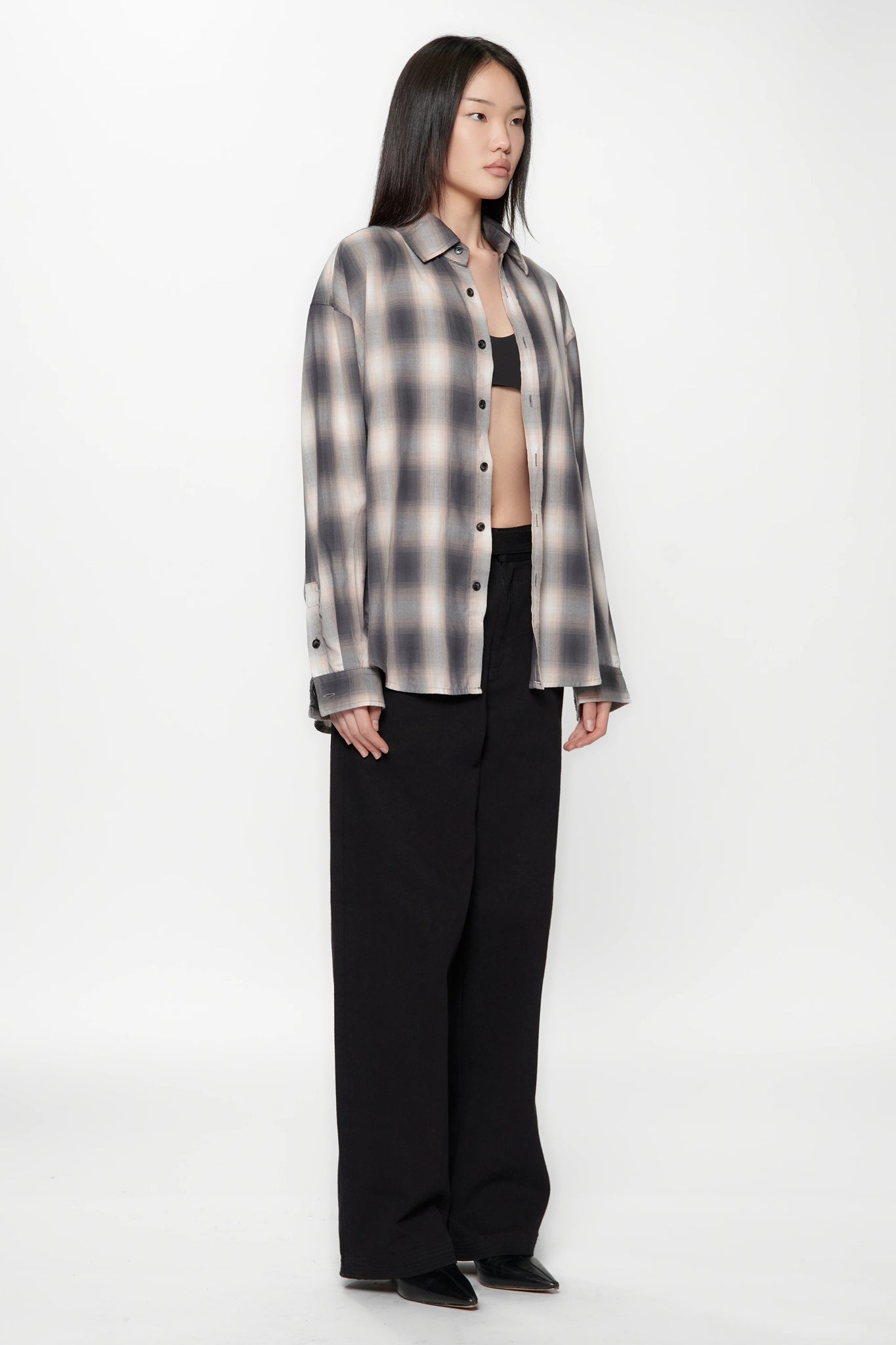 DROP LS SHIRT - GREY/PINK CHECK