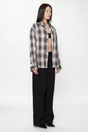 DROP LS SHIRT - GREY/PINK CHECK