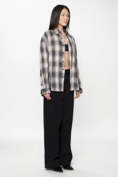 DROP LS SHIRT - GREY/PINK CHECK