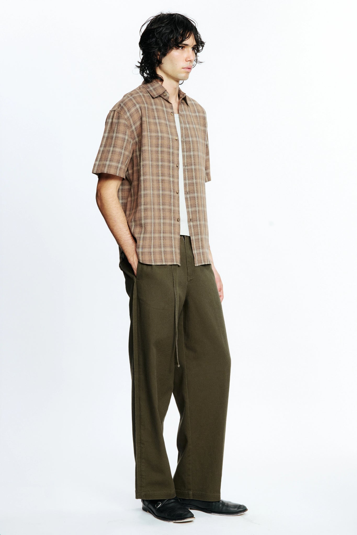 DROP SS SHIRT - BROWN CHECK