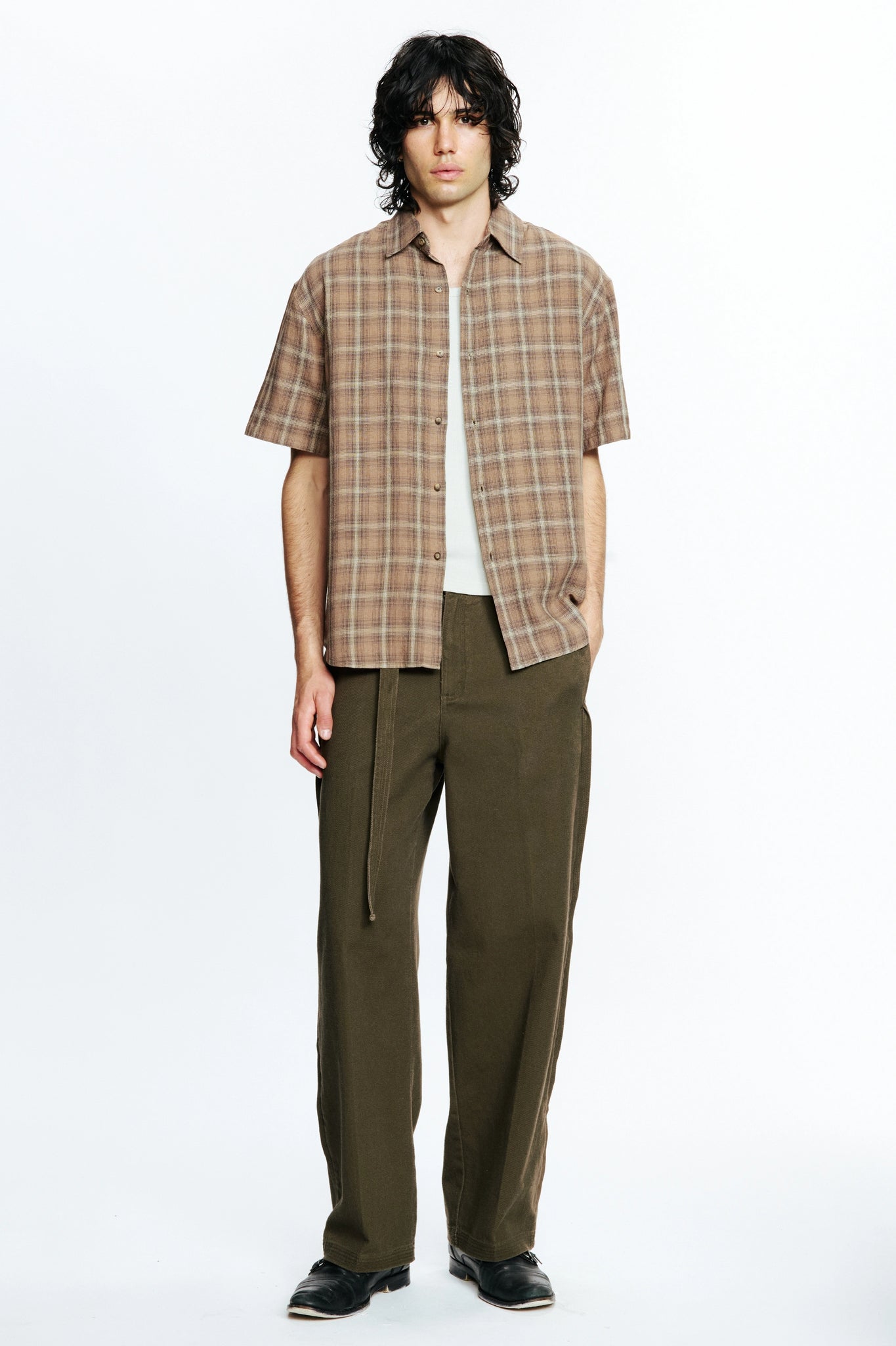 DROP SS SHIRT - BROWN CHECK