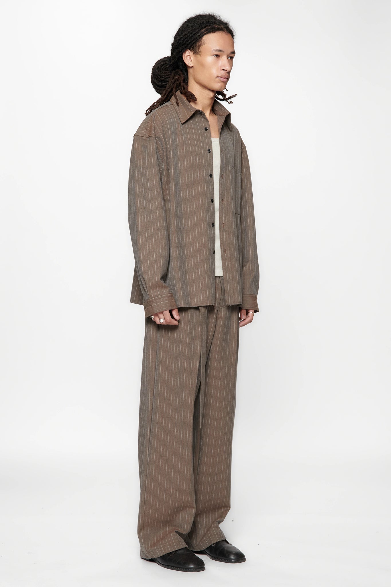 HOLD LS SHIRT - BROWN PINSTRIPE