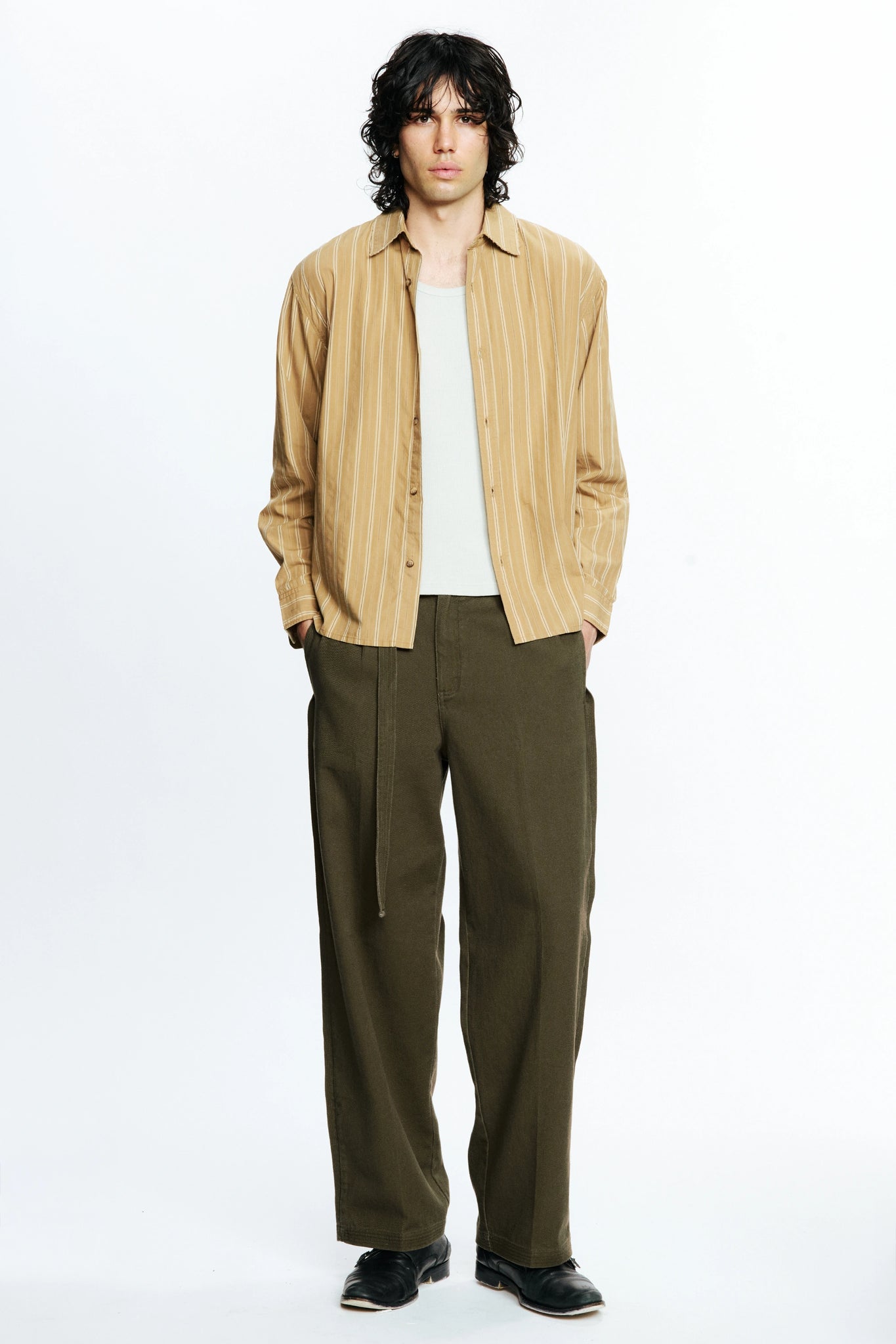 HOLD LS SHIRT - TAN STRIPE