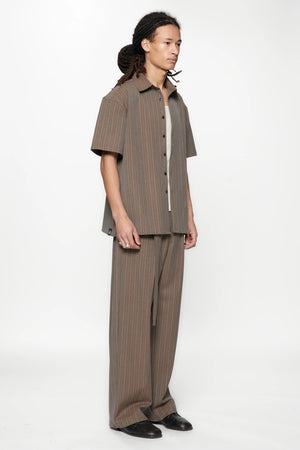 HOLD SS SHIRT - BROWN PINSTRIPE