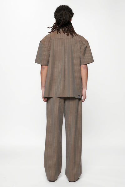 HOLD SS SHIRT - BROWN PINSTRIPE