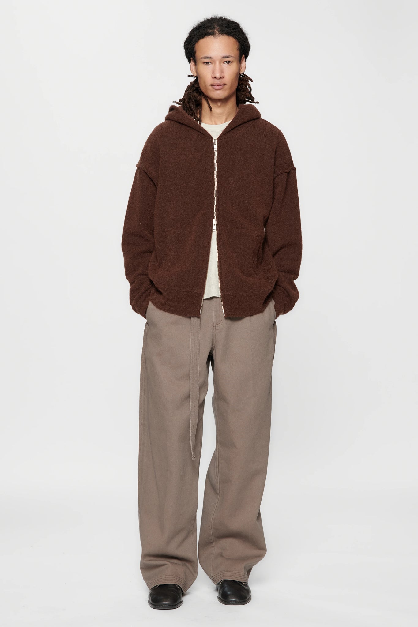KNIT ZIP HOOD - BURNT UMBER