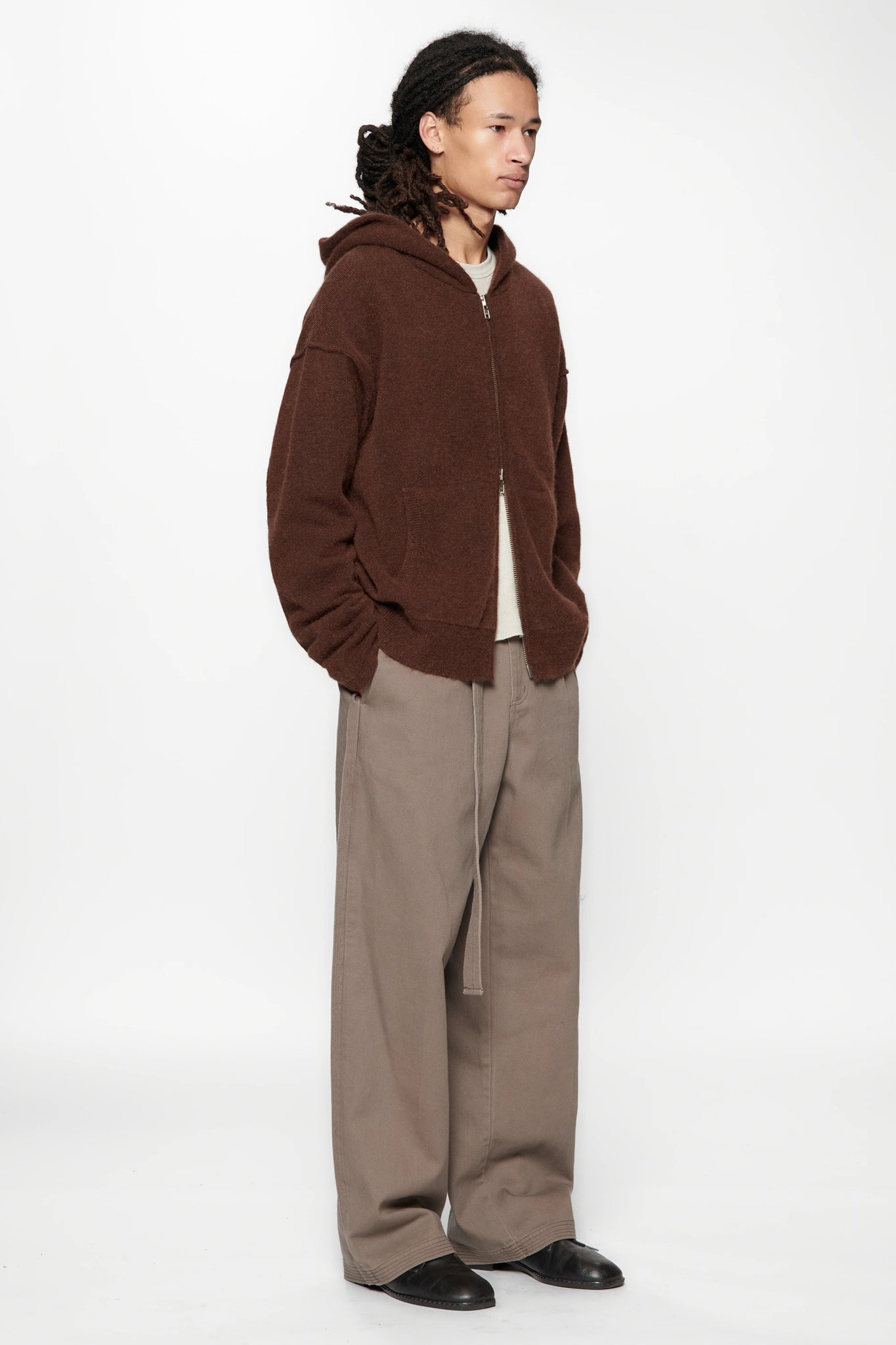 KNIT ZIP HOOD - BURNT UMBER