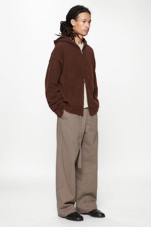 KNIT ZIP HOOD - BURNT UMBER