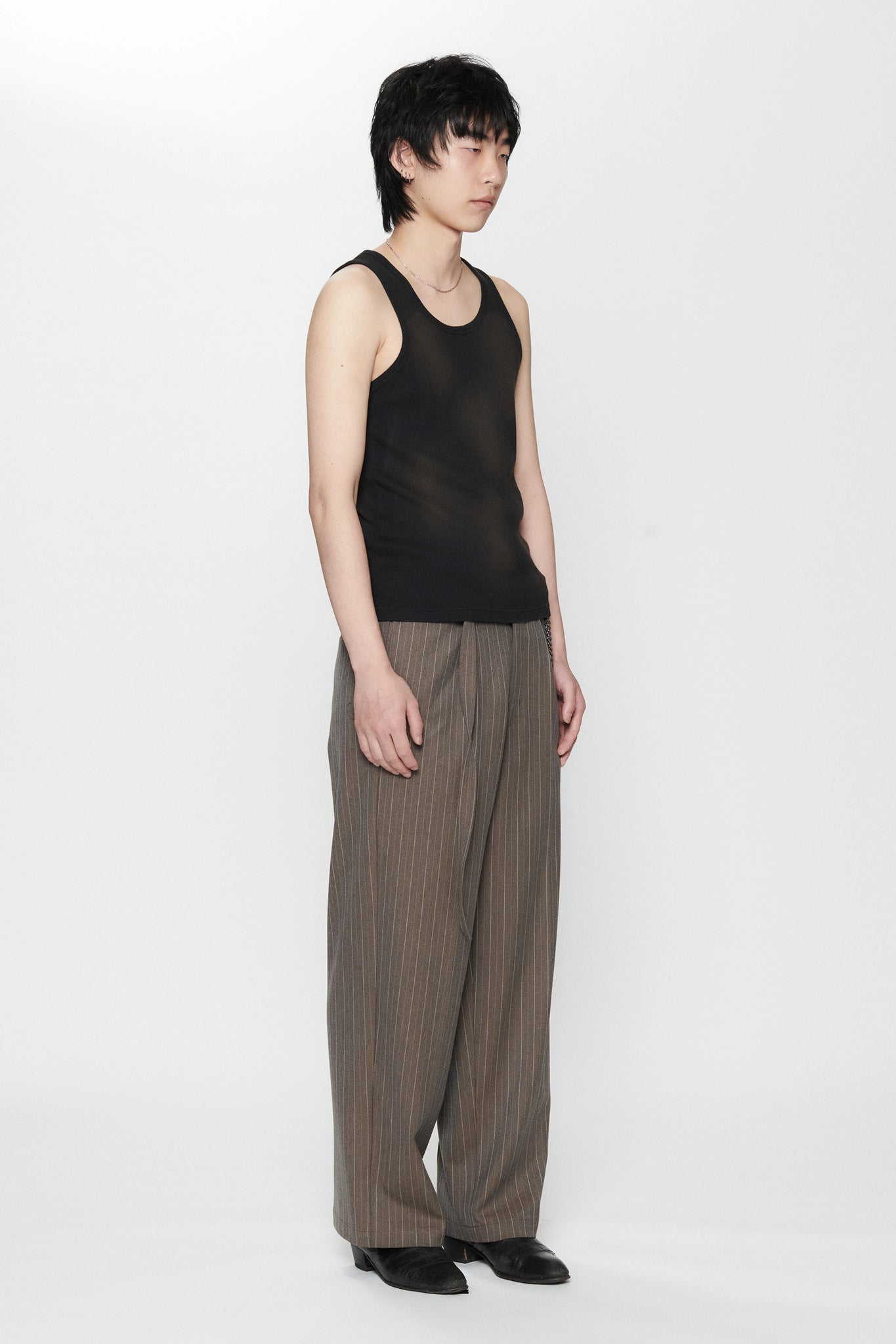 PLEATED SUIT PANT - CHOCOLATE PINSTRIPE