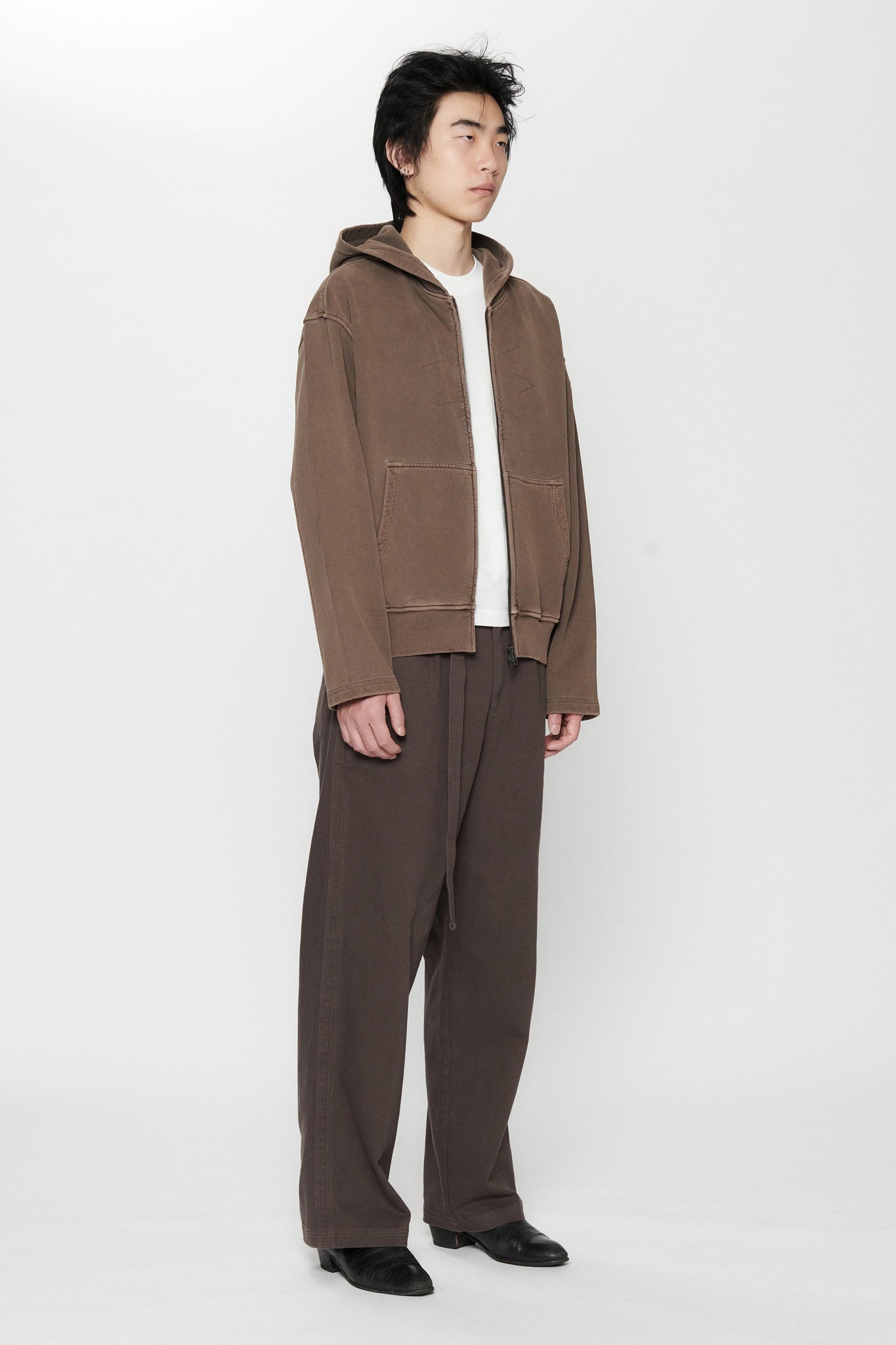 STAR BOMBER ZIP HOODIE - CHOCOLATE